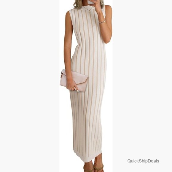 Dresses & Skirts - Sleeveless Sweater Dress Mock Neck Ribbed Knit Maxi
